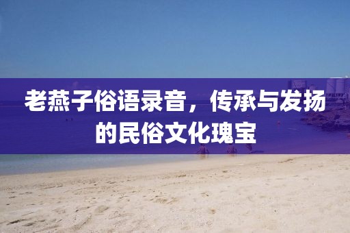 老燕子俗语录音，传承与发扬的民俗文化瑰宝